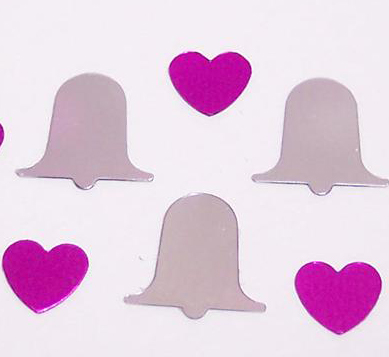 Silver Metallic Wedding Bells Fuchsia Metallic Hearts